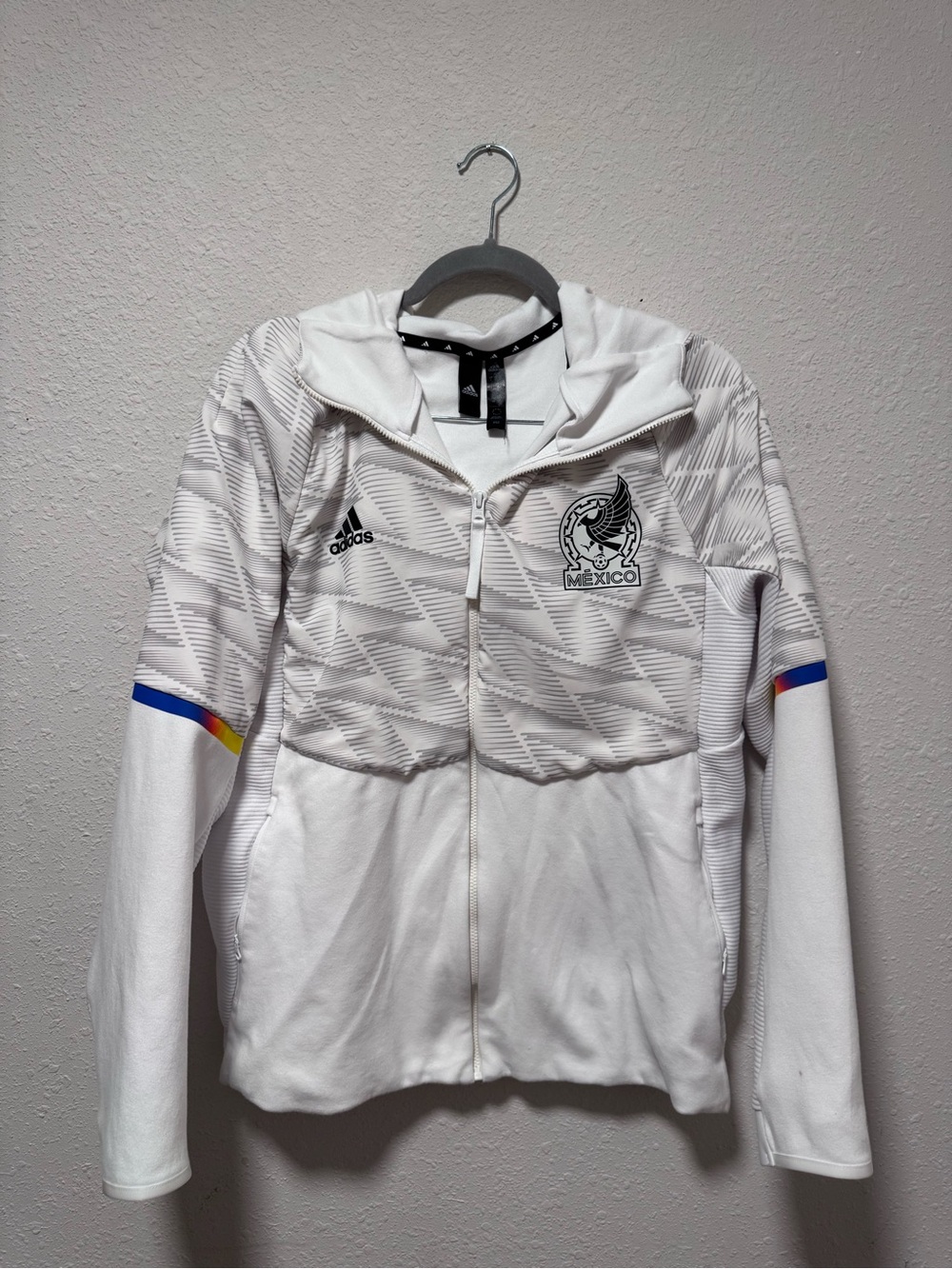 adidas White Hooded Zip Jacket with Black Logo Accents